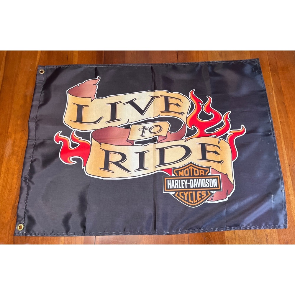 Harley-Davidson Flag Banner Brass Grommets "Live To Ride" 3' X 2'